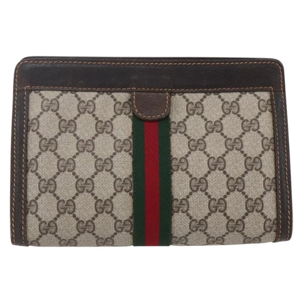 GUCCI GG Supreme Web Sherry Line Bag PVC Beige Gold 41 014 2125 23 Auth BA7795 - Picture 2 of 16